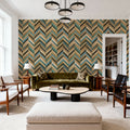 Chevron Wood, Teal Mural Wallpaper - room preview 02
