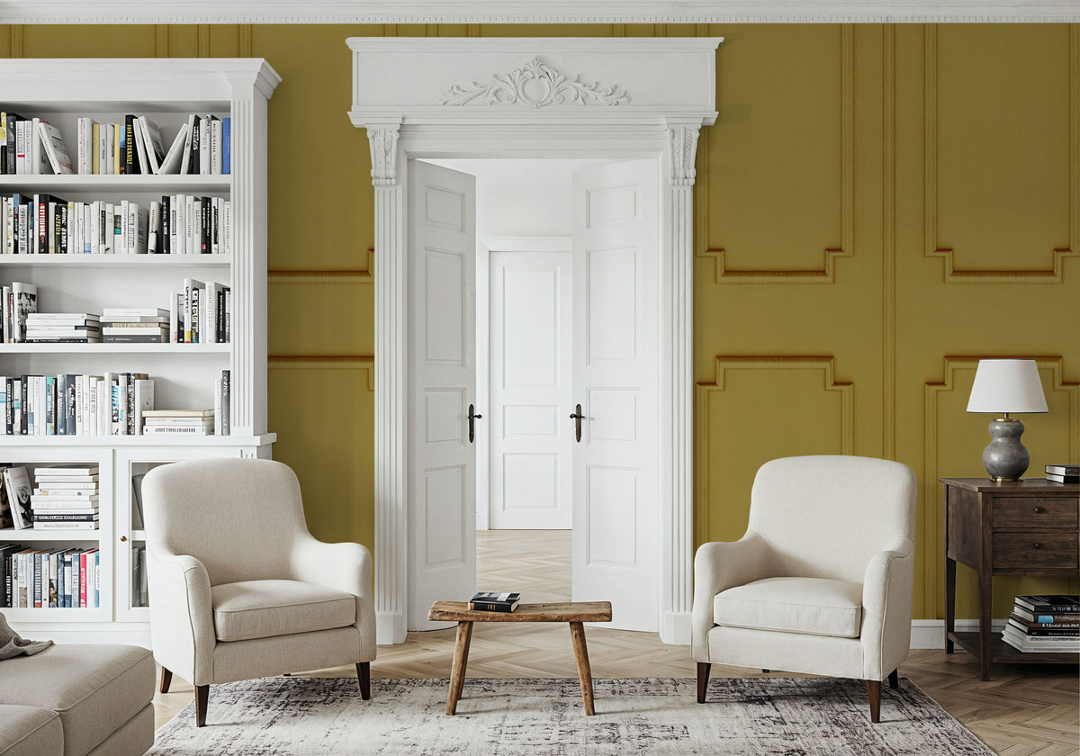 Faux Wall Panel Moulding, Sunflower Yellow Mural Wallpaper - room preview 02