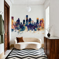 Houston Skyline Blue & Bronze Mural Wallpaper - room preview 02