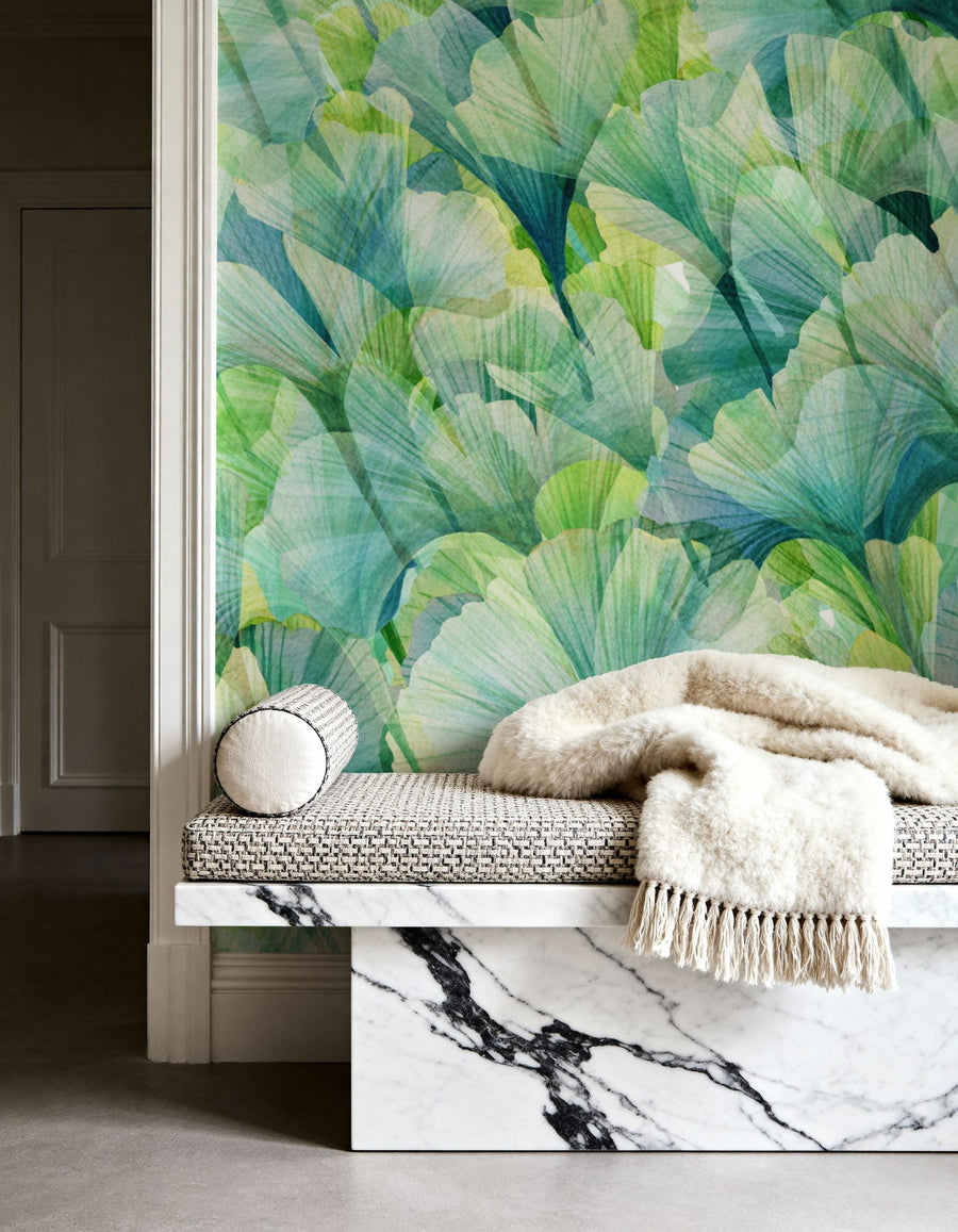 Botanical Wallpaper Mural – Leaf & Plant Wall Mural – Ginkgo Cascade