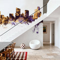 Grand Rapids Michigan Skyline Purple & Gold Mural Wallpaper - room preview 02