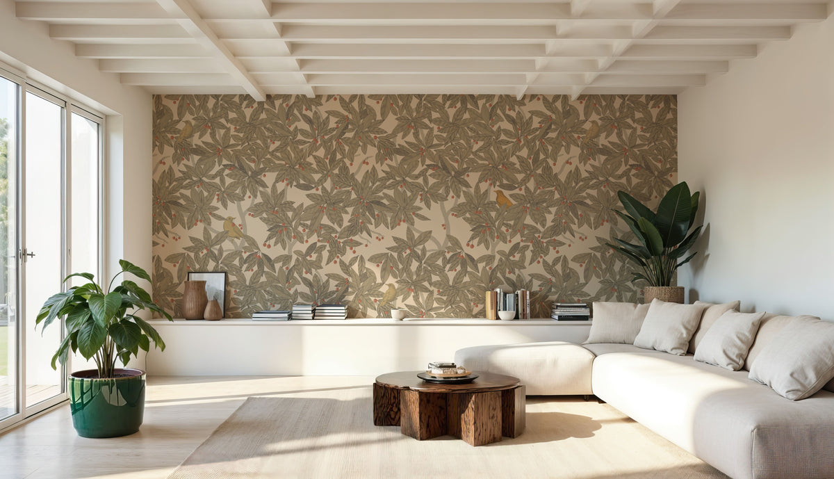 Cherry Tree Birds, Green Mural Wallpaper - room preview 02