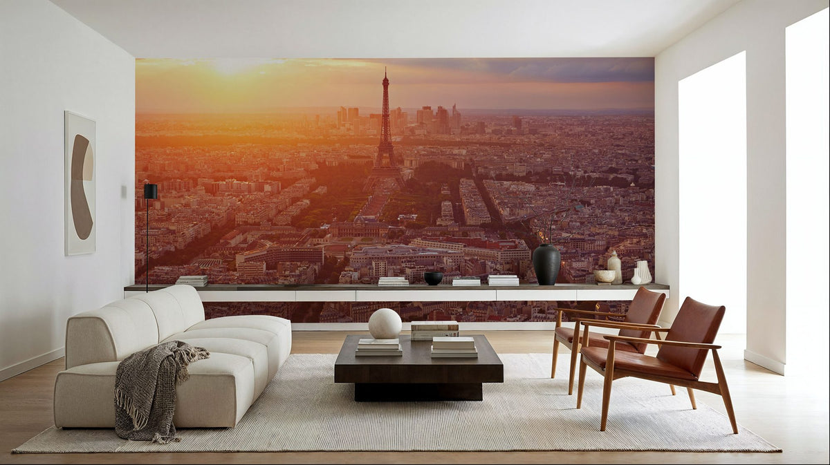Eiffel Tower in Paris Aerial Sunset Mural Wallpaper - room preview 02