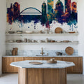 Rochester New York Skyline Blue & Bronze Mural Wallpaper - room preview 02