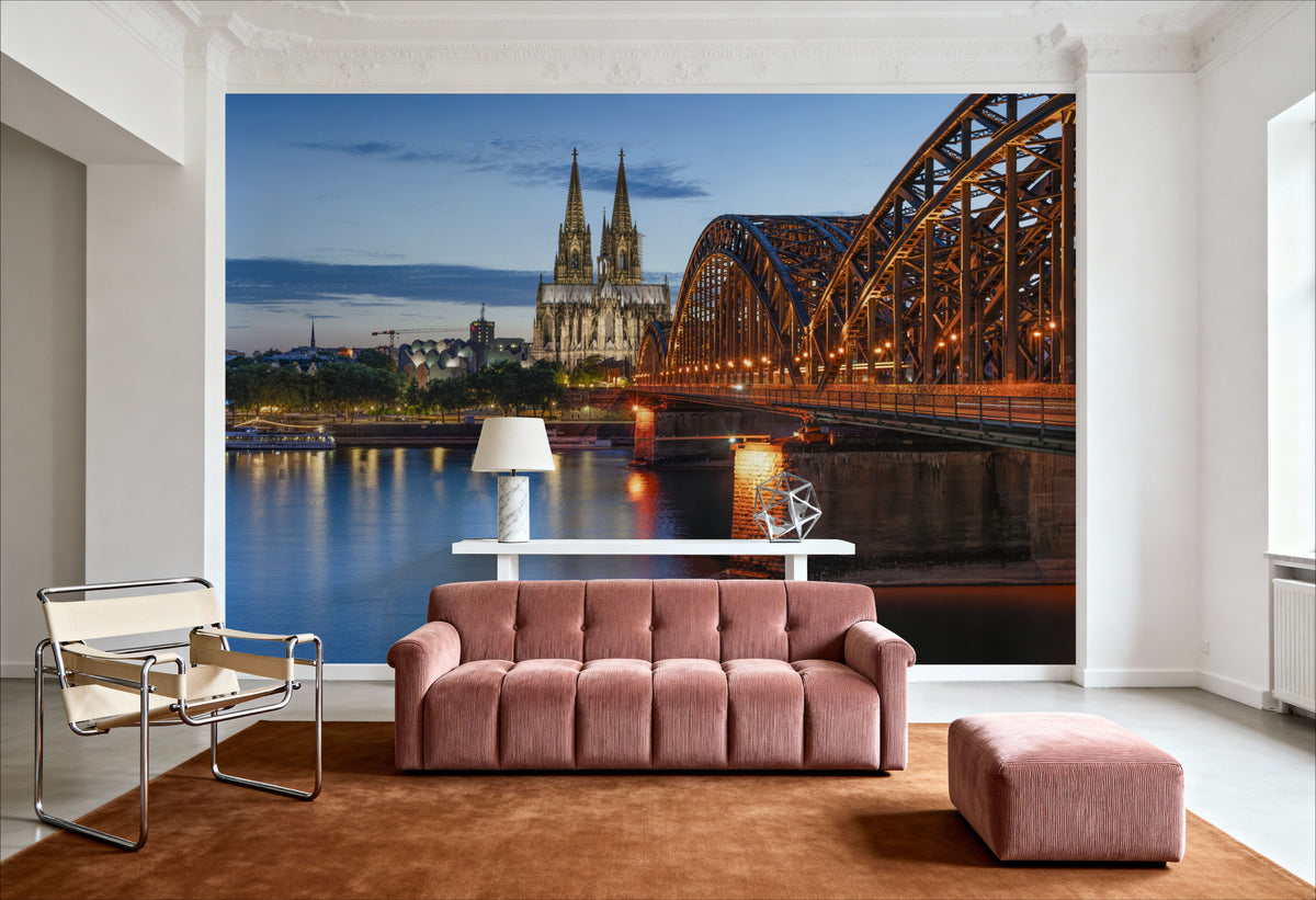 Hohenzollern Bridge Panorama Mural Wallpaper - room preview 02