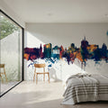 Geneva Switzerland Skyline Blue & Bronze Mural Wallpaper - room preview 02