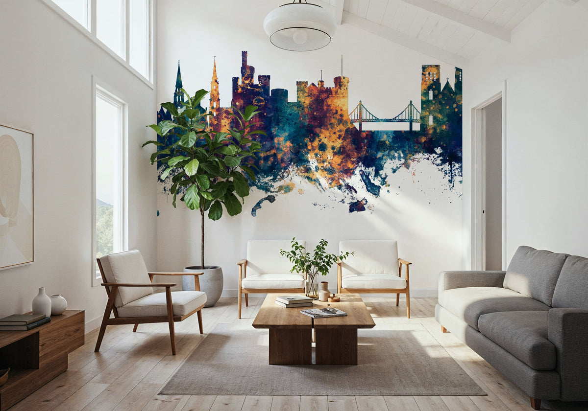 Inverness Scotland Skyline Blue & Bronze Mural Wallpaper - room preview 02