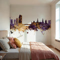 Leeds England Skyline Purple & Gold Mural Wallpaper - room preview 02