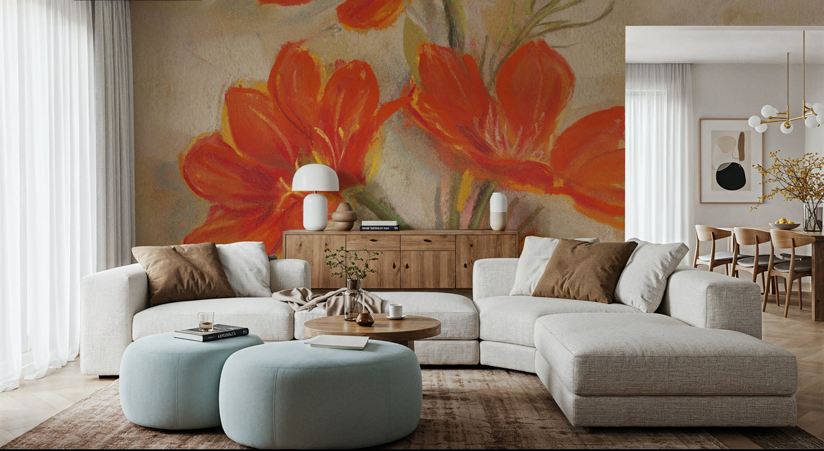 Spicy Orange Cosmos Mural Wallpaper - room preview 02