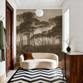 Mediterranean Pine Landscape, Sepia Mural Wallpaper - room preview 02