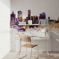 Port Elizabeth South Africa Skyline Purple & Gold Mural Wallpaper - room preview 02
