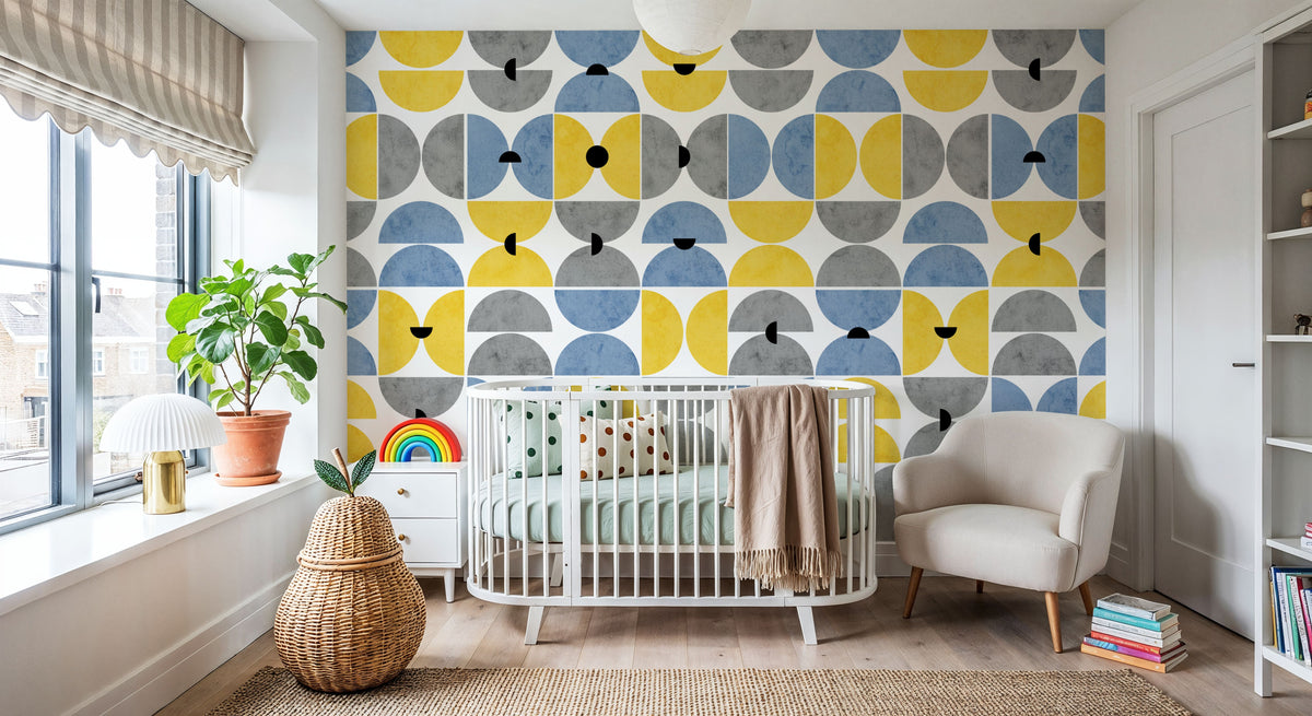 Homley Retro Shapes, Blue Mural Wallpaper - room preview 02