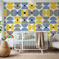 Homley Retro Shapes, Blue Mural Wallpaper - room preview 02