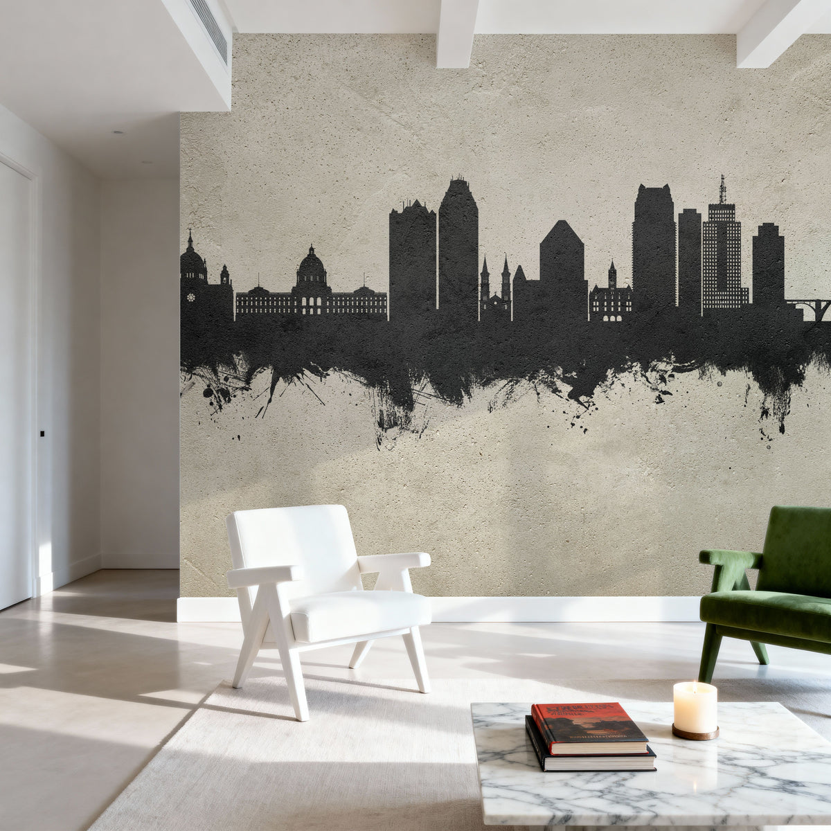 Saint Paul Minnesota Skyline Concrete Mural Wallpaper - room preview 02