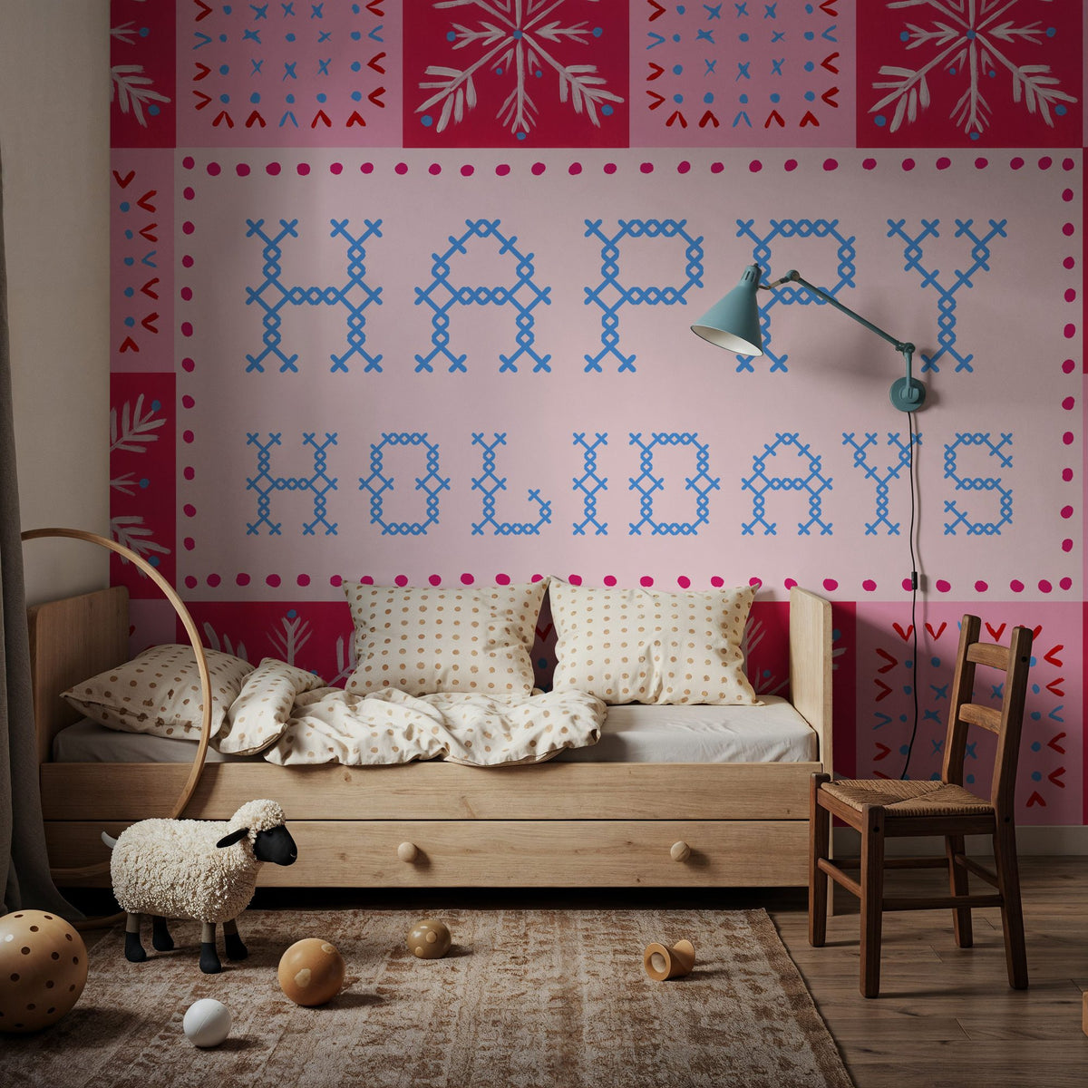 Quilted Christmas I Mural Wallpaper - Red Tone - room preview 02