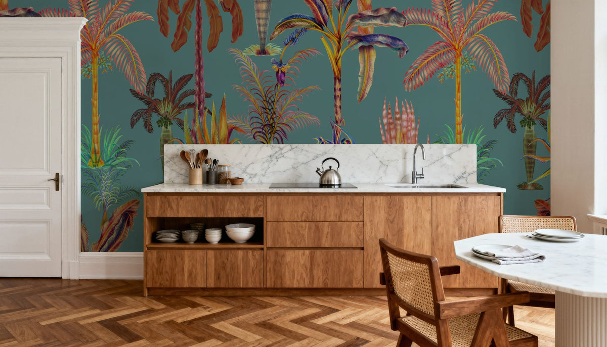 Statement Palm, Turquoise Mural Wallpaper - room preview 02