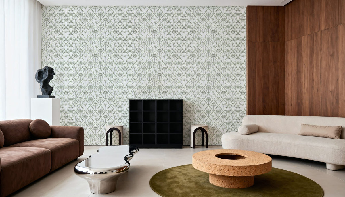 The Palm Lattice, Sage Green Mural Wallpaper - room preview 02