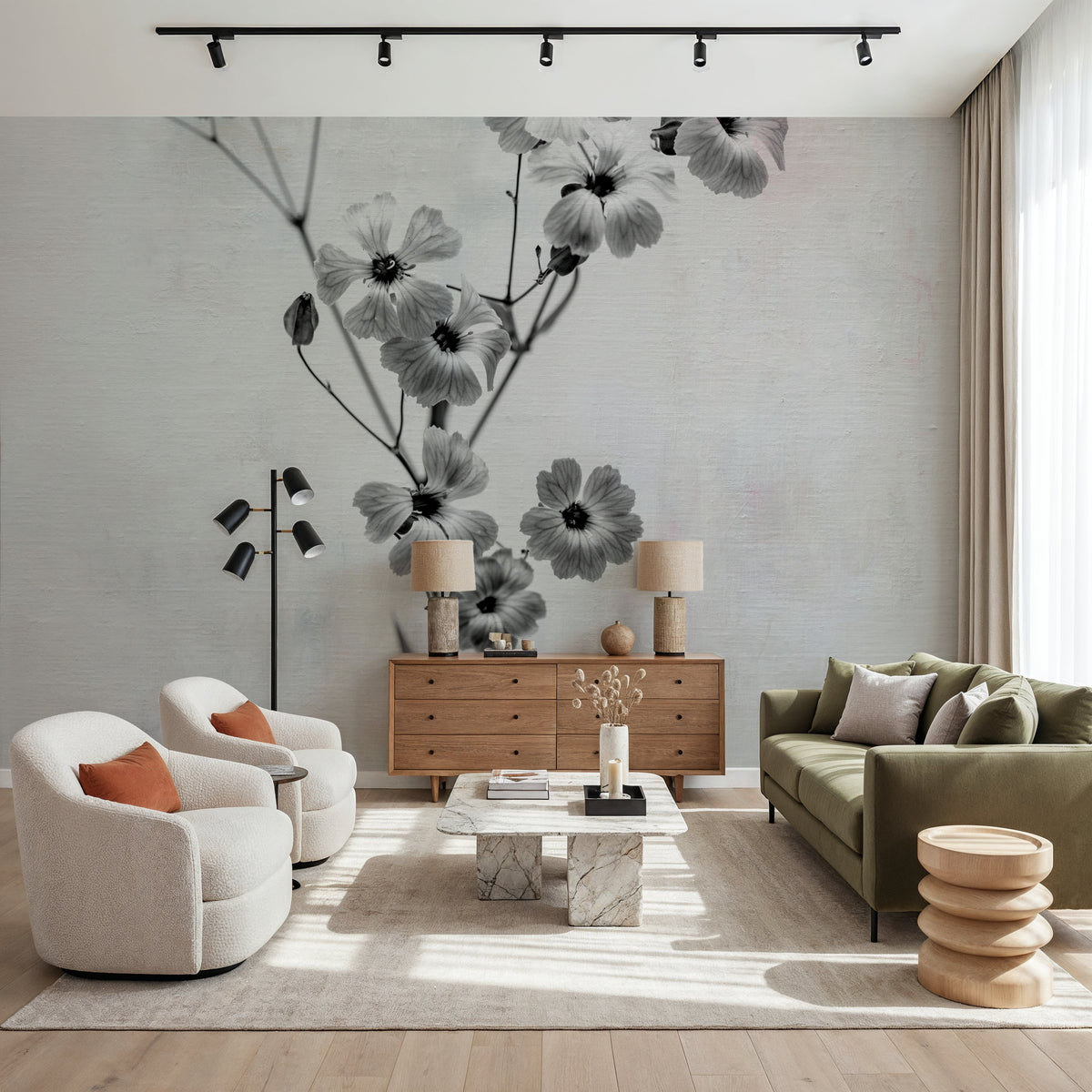 Wonderful Wildflowers XV Neutral Mural Wallpaper - room preview 02