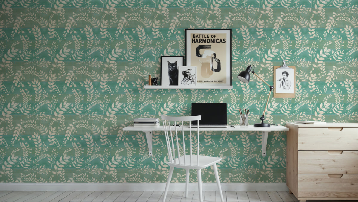 Harvest Sprig Blue Mural Wallpaper - room preview 02