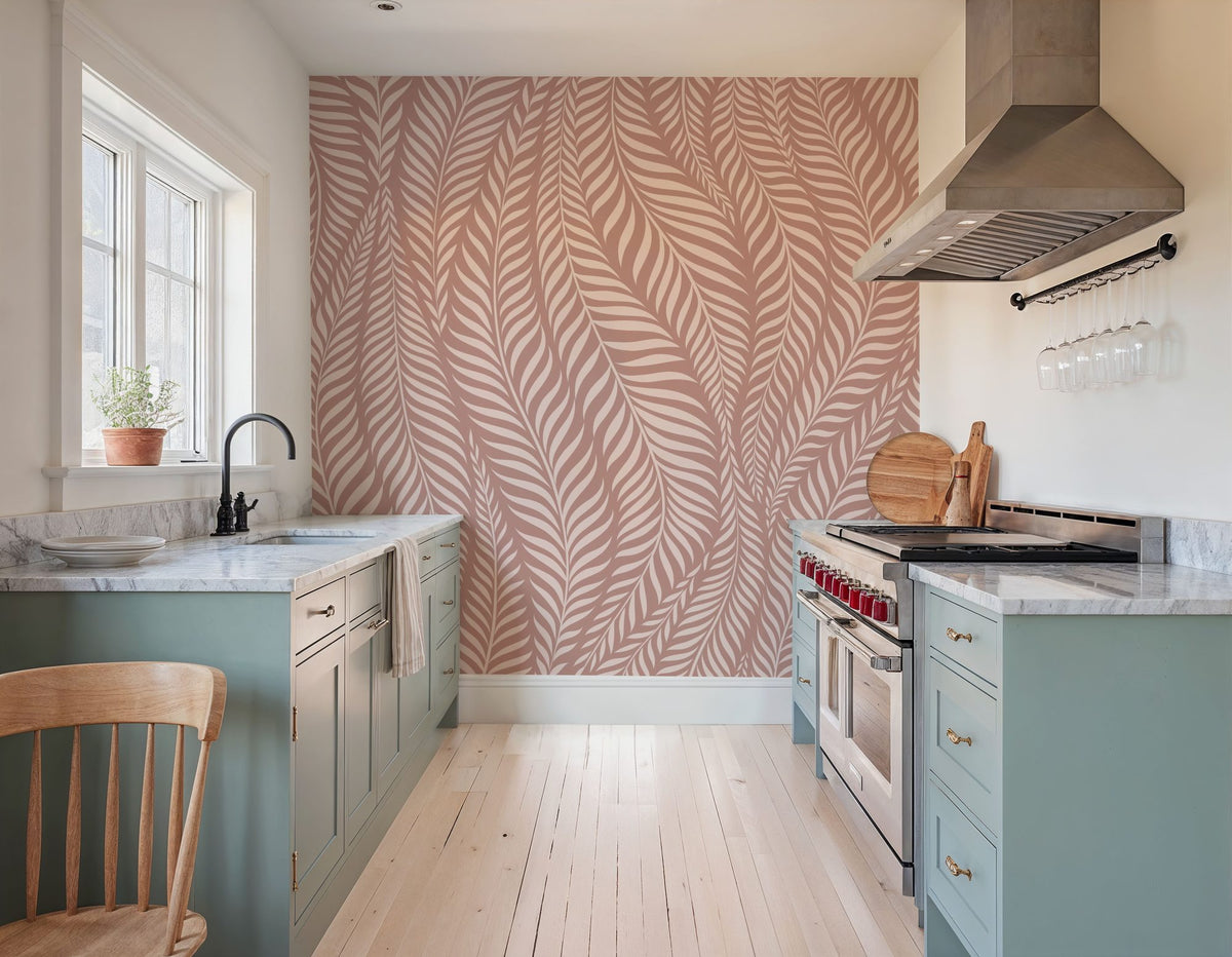 Pink Leaf Wave Mural Wallpaper - room preview 02
