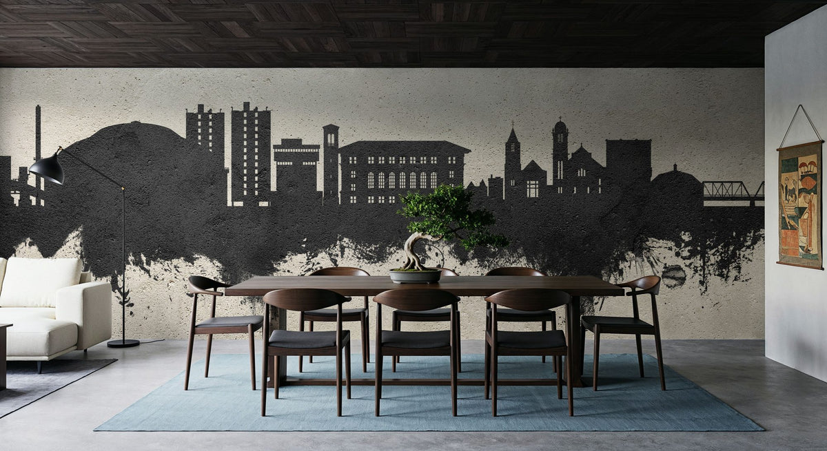 Cedar Falls Iowa Skyline Concrete Mural Wallpaper - room preview 02