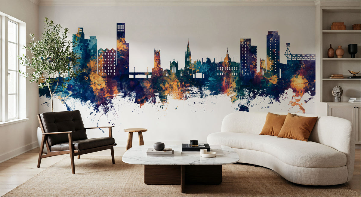 Ipswich England Skyline Blue & Bronze Mural Wallpaper - room preview 02