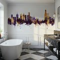 Melbourne Australia Skyline Purple & Gold Mural Wallpaper - room preview 02
