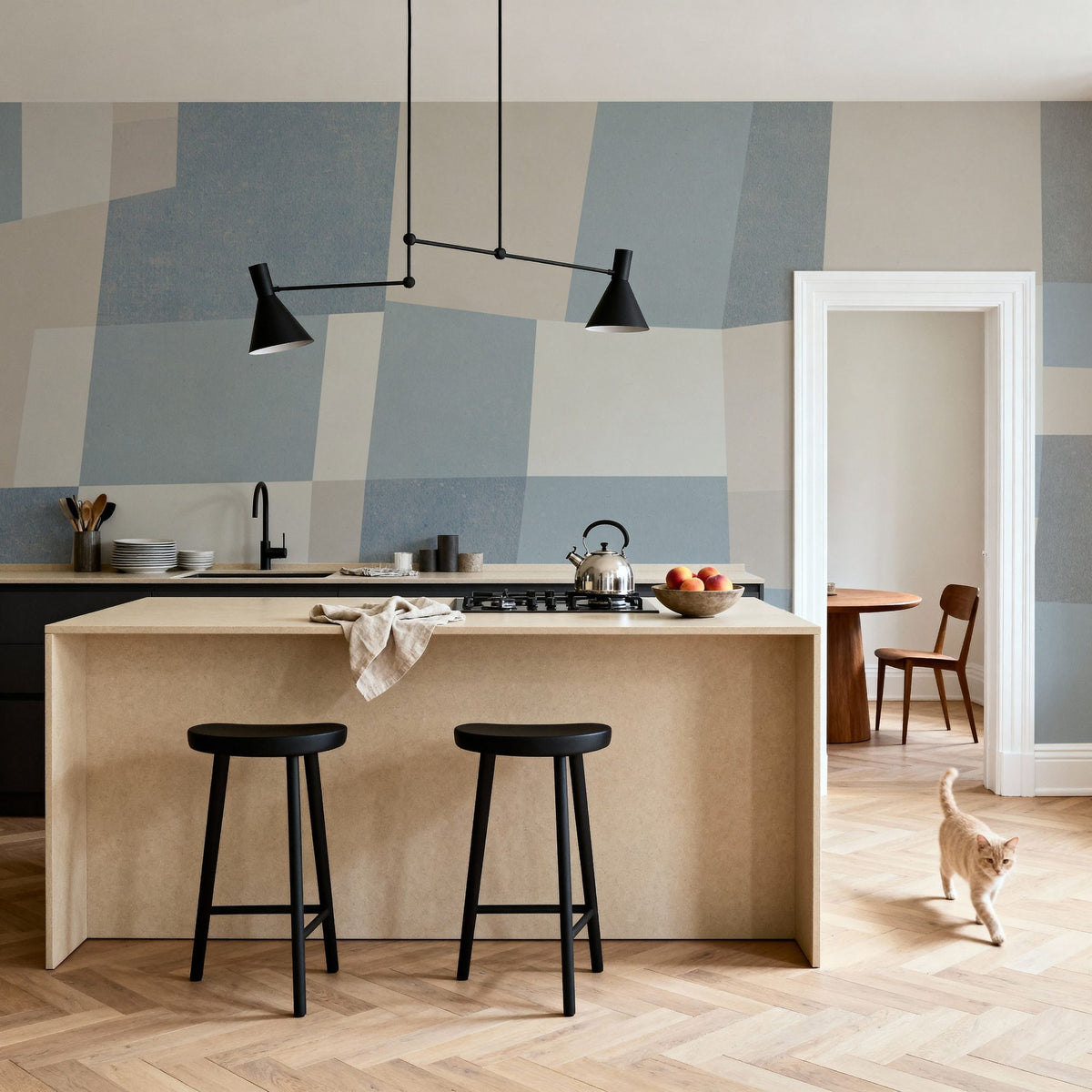 Abstract Fields, MIneral Blue Mural Wallpaper - room preview 02