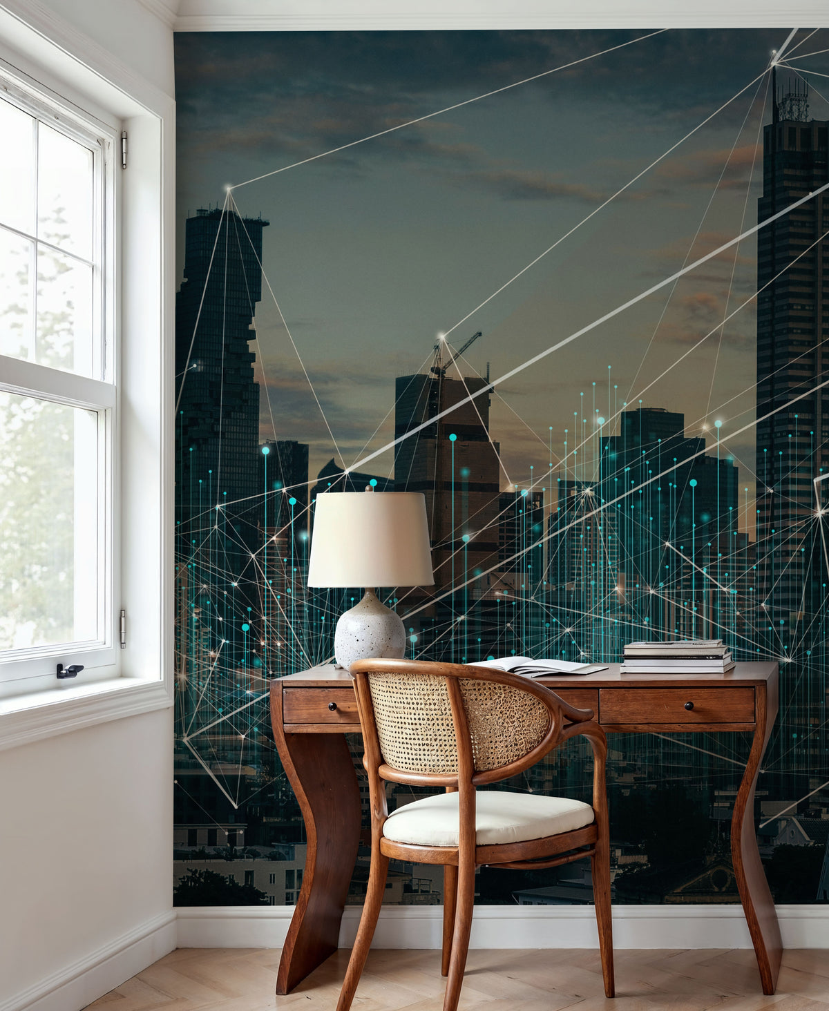Connected Cityscape Mural Wallpaper - room preview 02