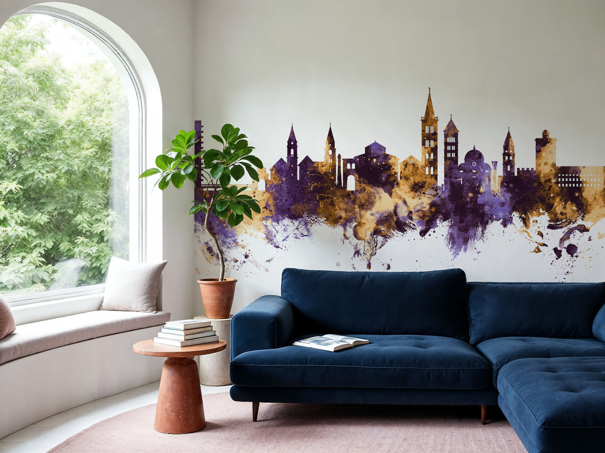 Zadar Croatia Skyline Purple & Gold Mural Wallpaper - room preview 02