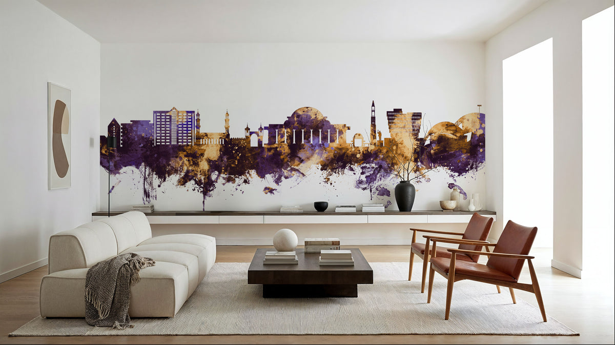 Lilongwe Malawi Skyline Purple & Gold Mural Wallpaper - room preview 02
