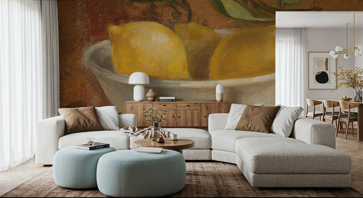 Lemons in Old Bowl Mural Wallpaper - room preview 02