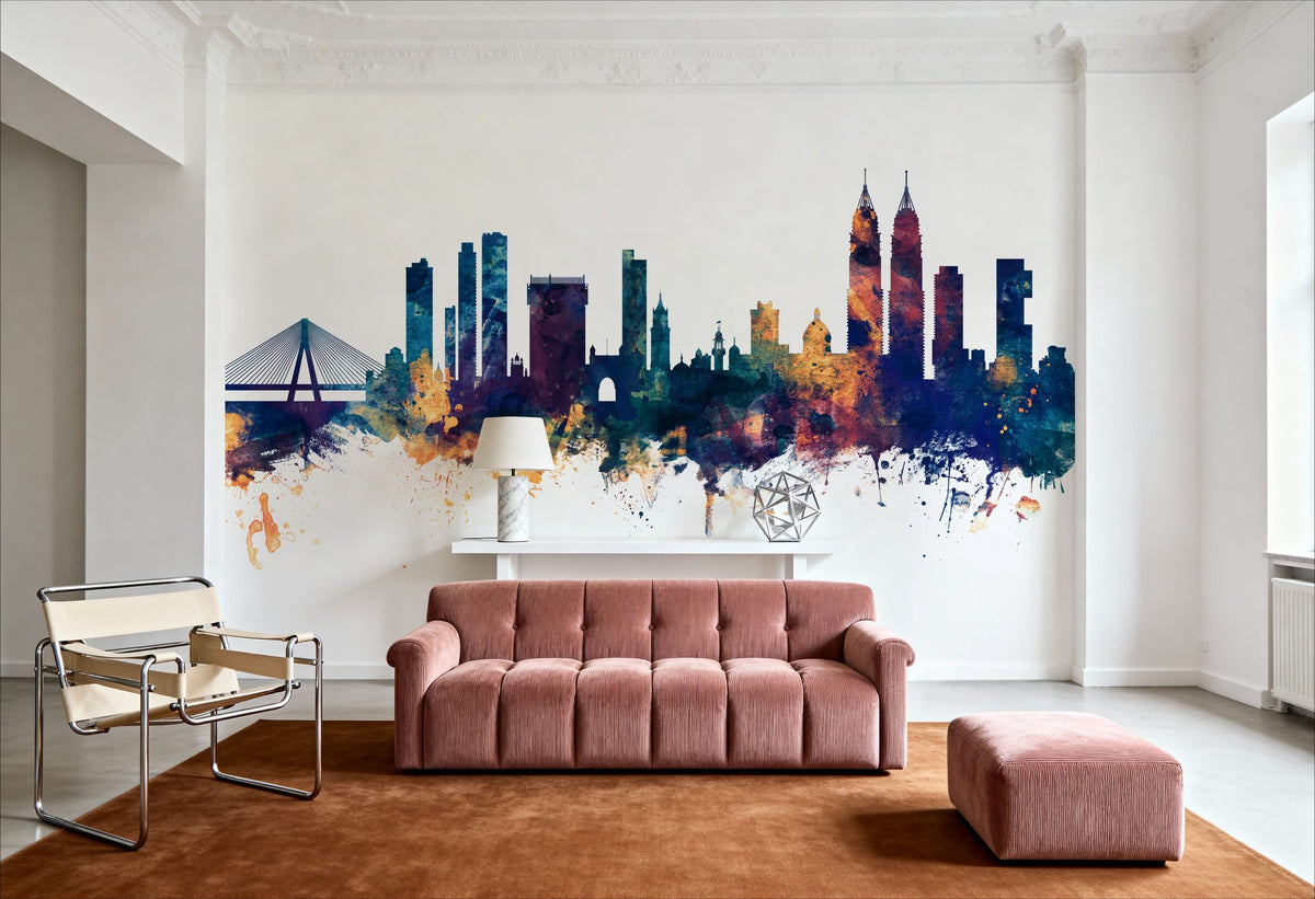 Mumbai Skyline India Bombay Blue & Bronze Mural Wallpaper - room preview 02