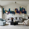 Lexington Kentucky Skyline Blue & Bronze Mural Wallpaper - room preview 02