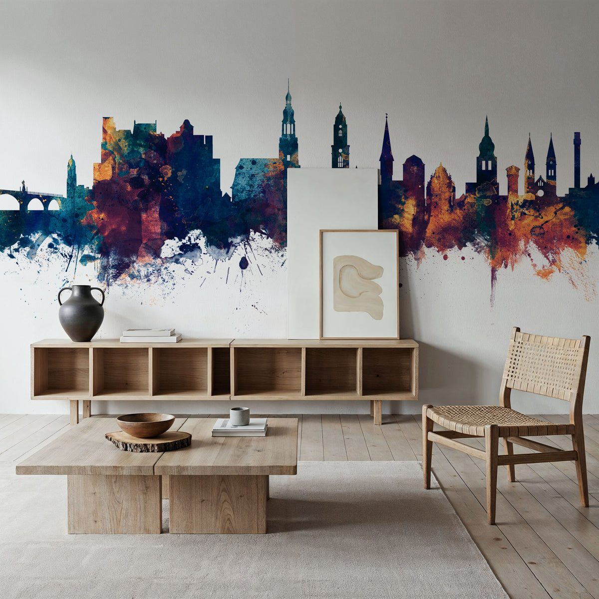 Heidelberg Germany Skyline Blue & Bronze Mural Wallpaper - room preview 02