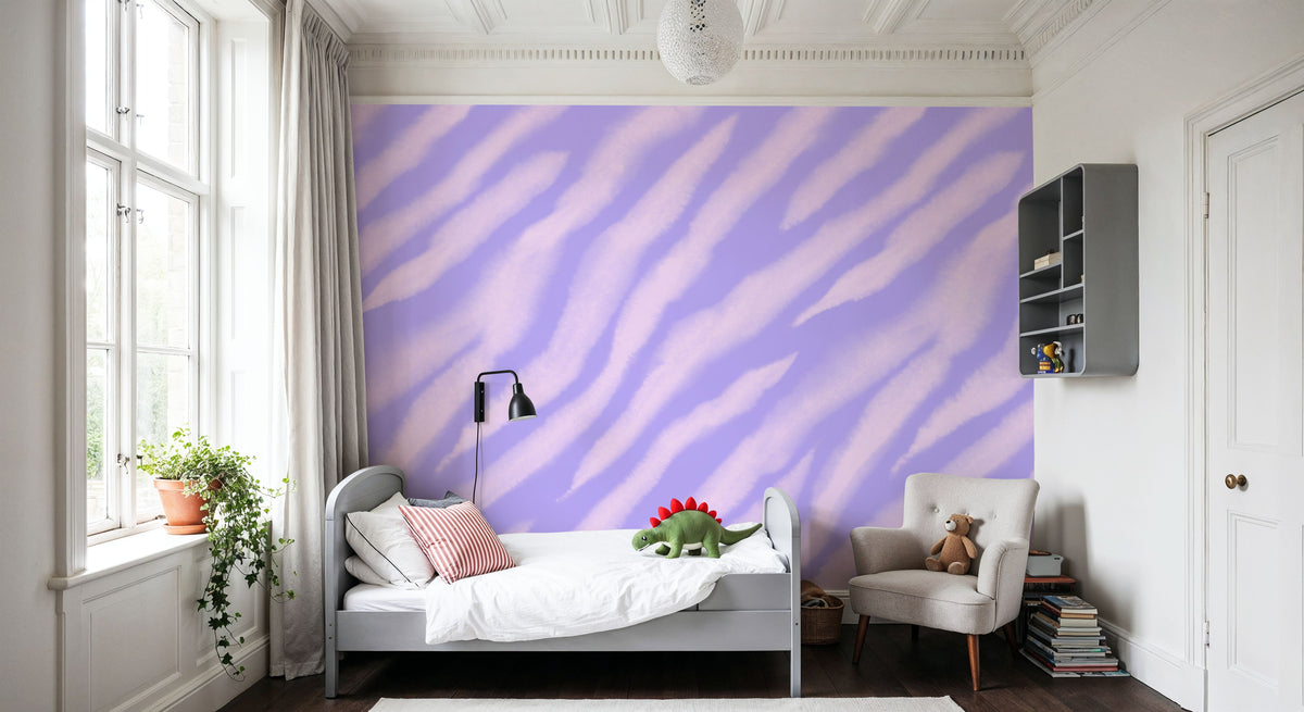 Tiger Animal Print, Pink on Lilac Mural Wallpaper - room preview 02