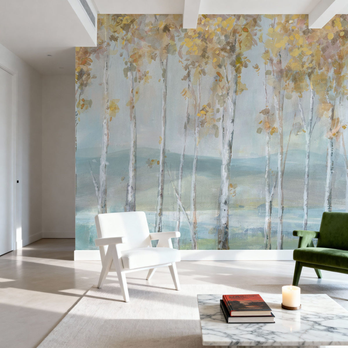 Lakeview Birches Mural Wallpaper - room preview 02