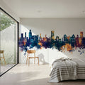 Wigan England Skyline Blue & Bronze Mural Wallpaper - room preview 02