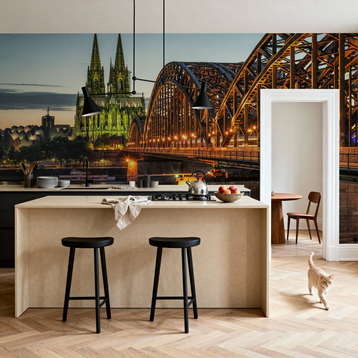 Hohenzollern Bridge At Night Mural Wallpaper - room preview 02