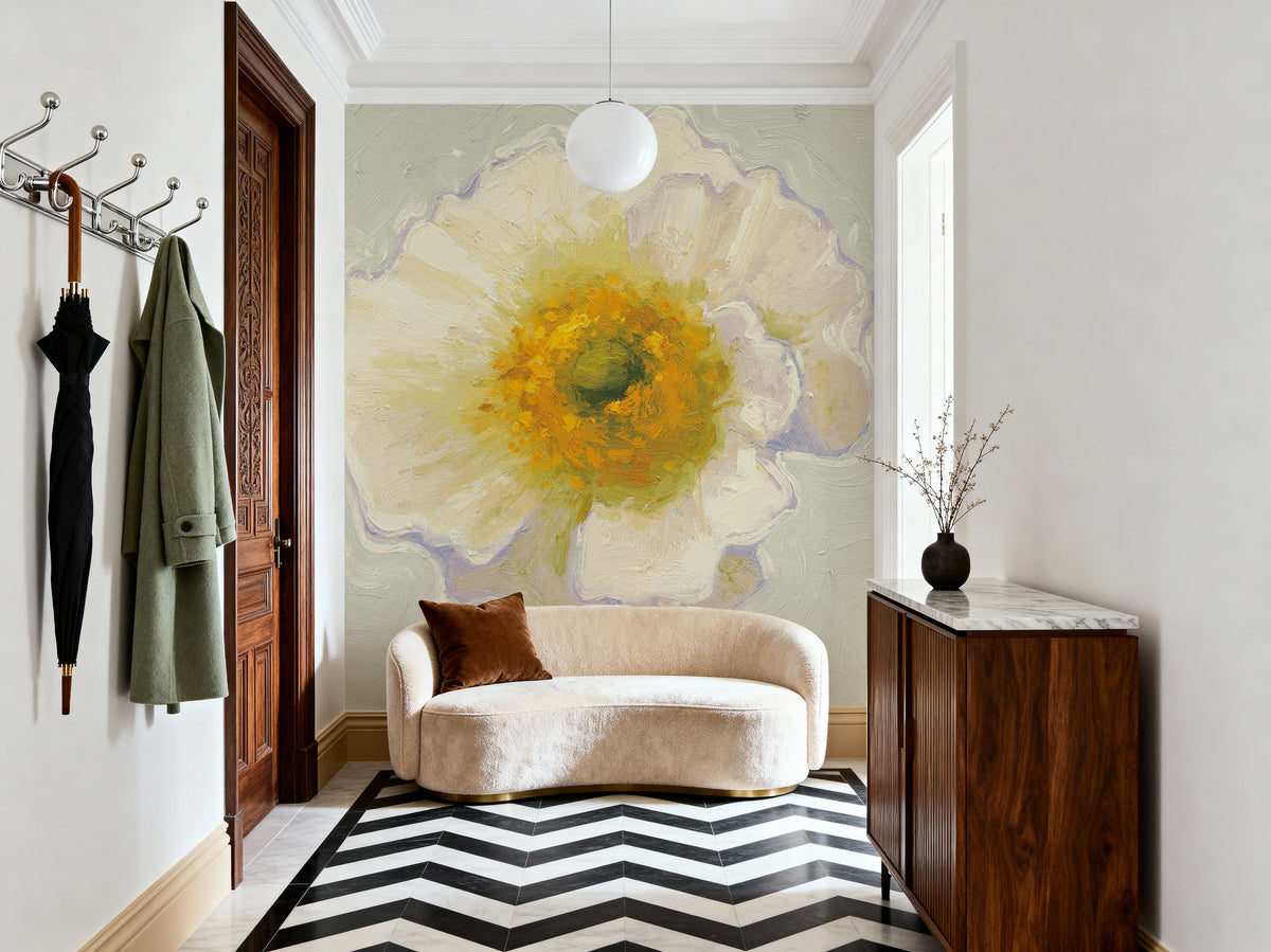 White Poppy Bit Mural Wallpaper - room preview 02