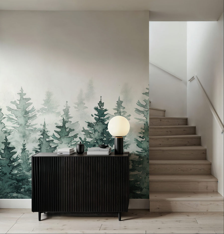 Watercolor Wallpaper Mural – Watercolour Wall Mural – Juniper Treetops, Watercolor