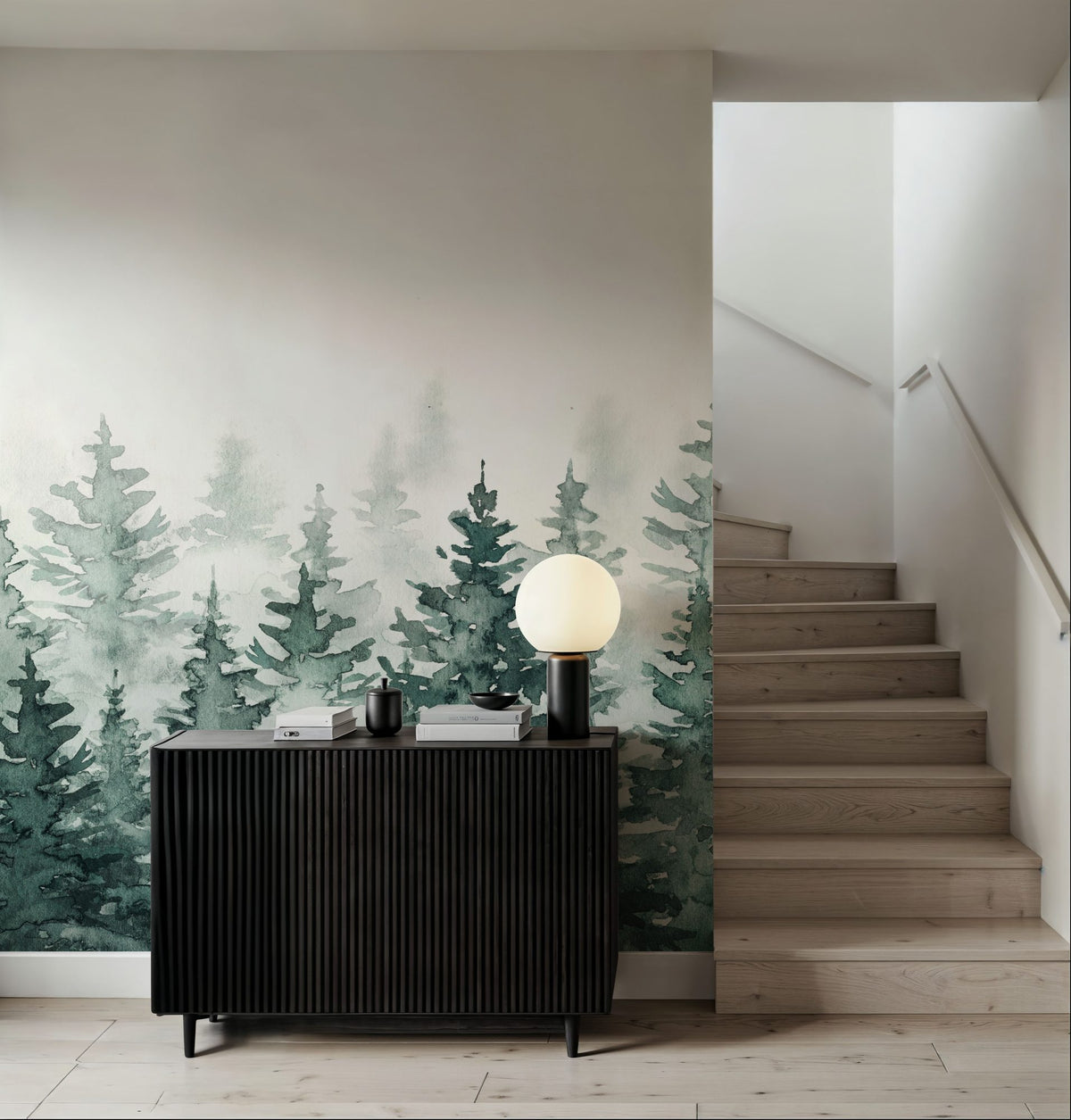 Juniper Treetops, Watercolor Mural Wallpaper - room preview 02