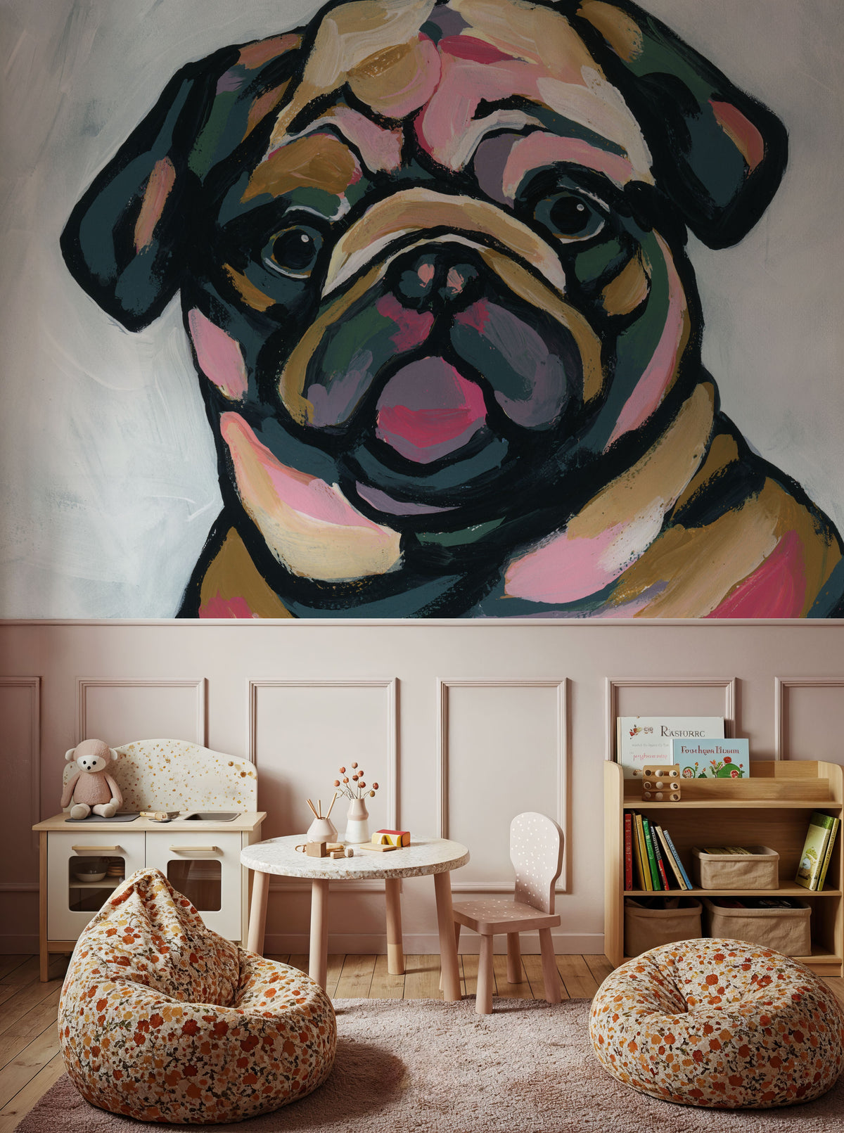 Abstract Pug Mural Wallpaper - room preview 02