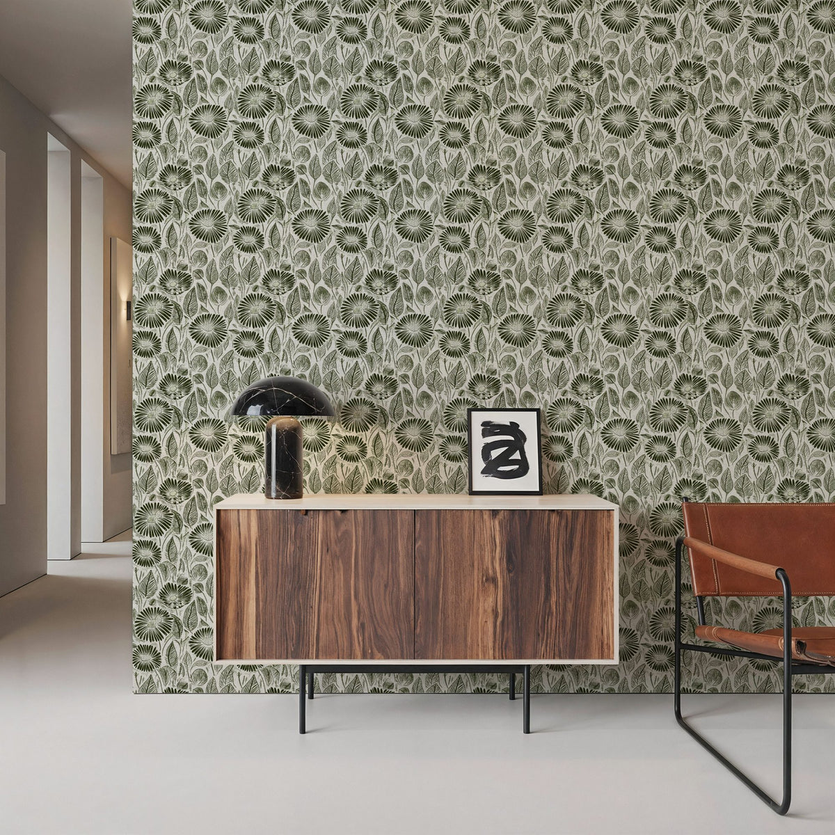 Marguerites, Forest Green Mural Wallpaper - room preview 02