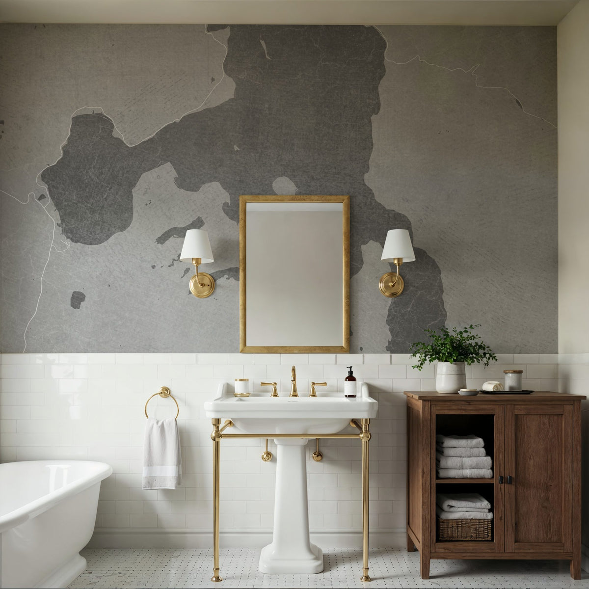 Yellowstone Lake Grey Mural Wallpaper - room preview 02