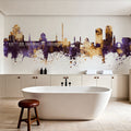 Damascus Syria Skyline Purple & Gold Mural Wallpaper - room preview 02