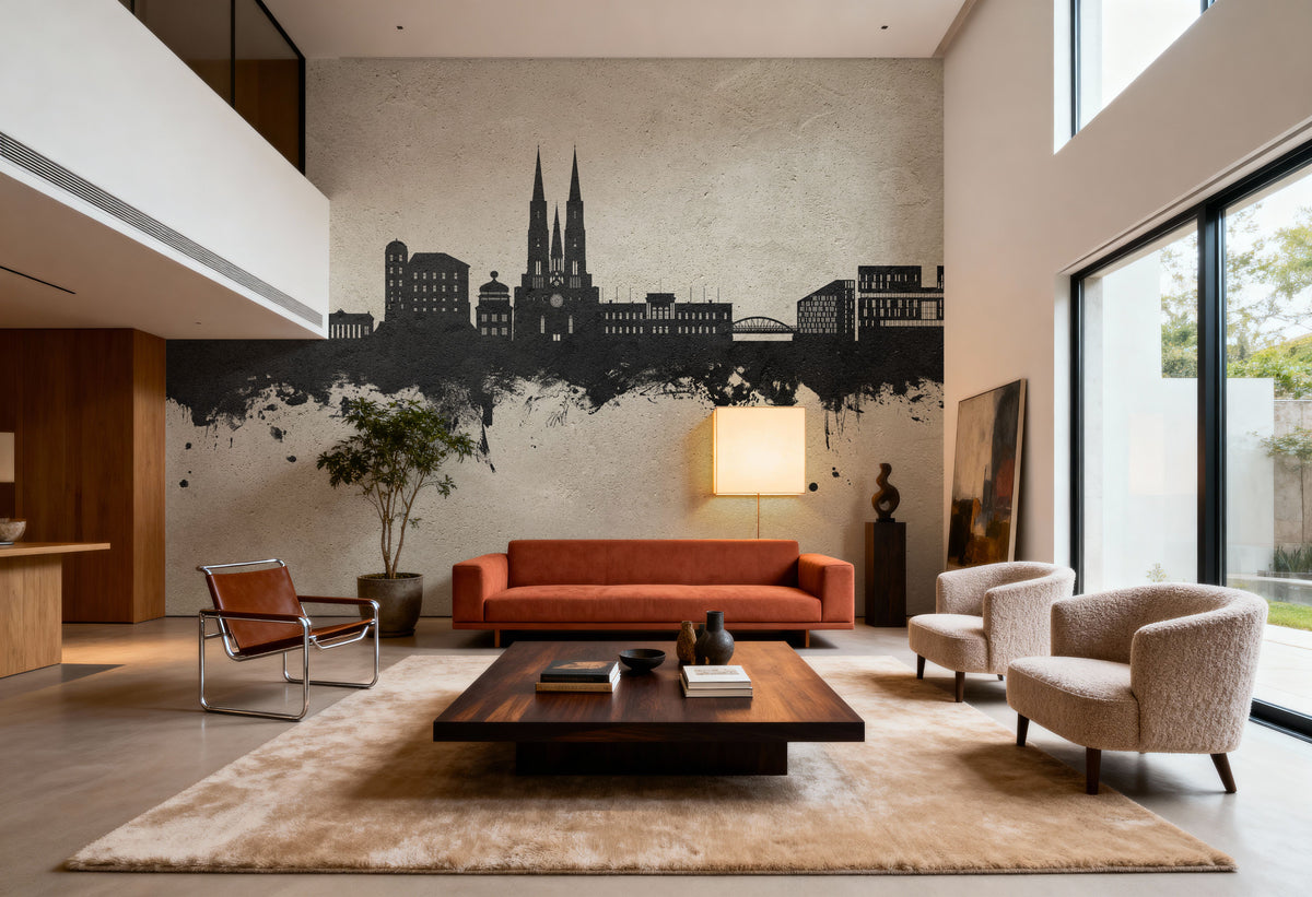 Uppsala Skyline Concrete Mural Wallpaper - room preview 02