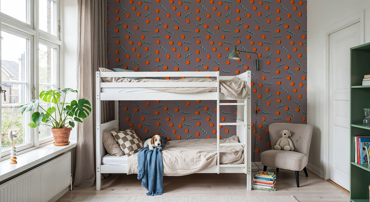 Memphis Dots & Stripes, Pink Mural Wallpaper - room preview 02