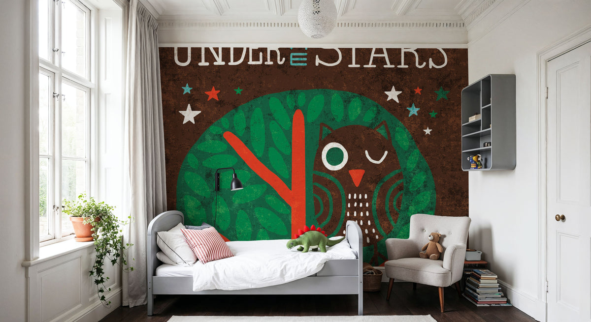 Happy Camper Night Owl Mural Wallpaper - room preview 02