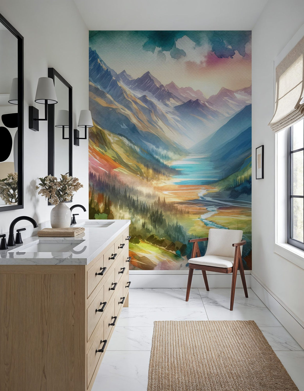 Colorful Mountain Valley Landscape Mural Wallpaper - room preview 02